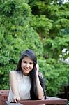 Portrait Of Thai Teen Beautiful Girl Happy And Relax Stock Photo