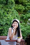 Portrait Of Thai Teen Beautiful Girl Happy And Relax Stock Photo