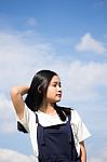 Portrait Of Thai Teen Beautiful Girl Happy And Relax Stock Photo