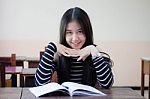 Portrait Of Thai Teen Beautiful Girl Reading Book Stock Photo