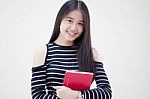 Portrait Of Thai Teen Beautiful Girl Reading Book Stock Photo