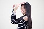 Portrait Of Thai Teen Beautiful Girl Reading Book Stock Photo