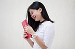 Portrait Of Thai Teen Beautiful Girl Reading Book Stock Photo