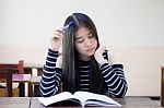 Portrait Of Thai Teen Beautiful Girl Writing Book Stock Photo