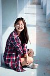 Portrait Of Thai Teen Glasses Beautiful Girl Relax And Smile Stock Photo