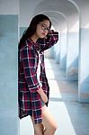 Portrait Of Thai Teen Glasses Beautiful Girl Relax And Smile Stock Photo