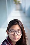 Portrait Of Thai Teen Glasses Beautiful Girl Relax And Smile Stock Photo