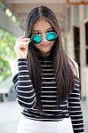 Portrait Of Thai Teen Glasses Beautiful Girl Relax And Smile Stock Photo