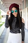 Portrait Of Thai Teen Glasses Beautiful Girl Relax And Smile Stock Photo