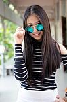 Portrait Of Thai Teen Glasses Beautiful Girl Relax And Smile Stock Photo