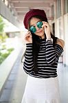 Portrait Of Thai Teen Glasses Beautiful Girl Relax And Smile Stock Photo