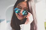 Portrait Of Thai Teen Glasses Beautiful Girl Relax And Smile Stock Photo