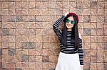 Portrait Of Thai Teen Glasses Beautiful Girl Relax And Smile Stock Photo