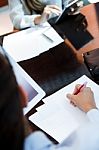 Portrait Of Two Pretty Business Women Working In The Office Stock Photo