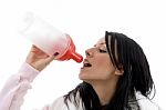 Portrait Of Woman Drinking Water Stock Photo