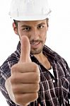 Portrait Of Young Guy Wishing Good Luck Stock Photo