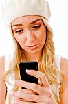 Portrait Of Young Woman Looking The Cell Phone Stock Photo