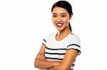 Pretty Asian Girl Posing Sweetly With Confidence Stock Photo