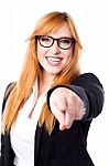 Pretty Corporate Lady Pointing At You Stock Photo