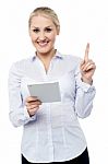 Pretty Corporate Woman Using Tablet Pc Stock Photo