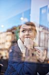 Pretty Girl Drinking Coffee Stock Photo