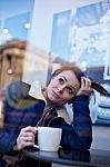 Pretty Girl Drinking Coffee Stock Photo