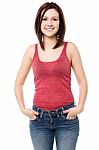 Pretty Girl In Casuals, Sleeveless Top Stock Photo