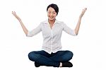 Pretty Girl Practicing Meditation Smilingly Stock Photo