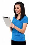 Pretty Girl Using Tablet Pc Device Stock Photo