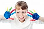 Pretty Girl With Painted Hands Stock Photo