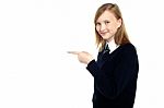 Pretty Schoolgirl Pointing Towards Copy Space Area Stock Photo