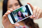 Pretty Student Girl Taking A Selfie Stock Photo