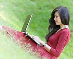 Pretty  Woman With Laptop Stock Photo