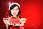 Pretty Women In Santa Outfit Stock Photo