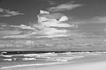 Pristine Beachfront At North Point, Moreton Island. Black And White Stock Photo