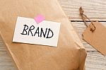 Product Package With Brand Tag Stock Photo