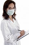 Professional Lady Doctor Note Down Medical Prescription Stock Photo