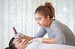 Professional Permanent Makeup Applying Stock Photo