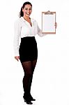 Professional Woman Holding Blank Clip Board Stock Photo