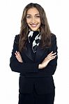 Profile Shot Of Cheerful Air Hostess Stock Photo