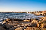 Punta Del Diablo Beach, Popular Tourist Site And Fisherman's Pla Stock Photo