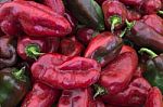 Red And Green Peppers At The Food Market Stock Photo