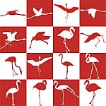 Red And White Background With Flamingos Stock Photo