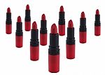 Red Lipsticks Army In White Background High Key Stock Photo