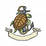 Ridley Sea Turtle On Anchor Drawing Stock Photo