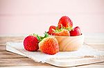 Ripe Red Strawberries On Wooden Table Stock Photo