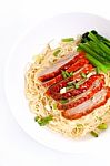 Roasted Duck With Yellow Noodle Stock Photo