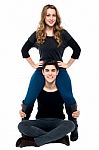 Romantic Young Couple Having Fun, Studio Shot Stock Photo