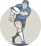 Rugby Player Running Ball Isolated Cartoon Stock Photo