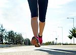 Runner Feet Running On Road Closeup On Shoe Stock Photo